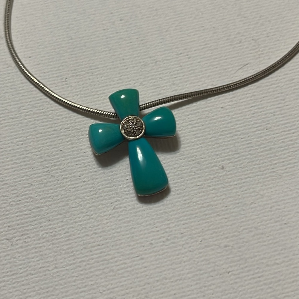 Sterling Silver 925 Turquoise Cross Necklace size 18’ chain - Picture 3 of 17
